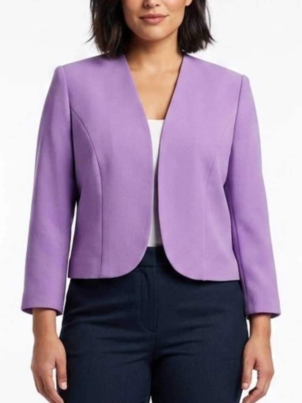 MAYA BROOKE Pastel Cyber Y2K Curved Open Front Cropped Blazer Purple Size 14